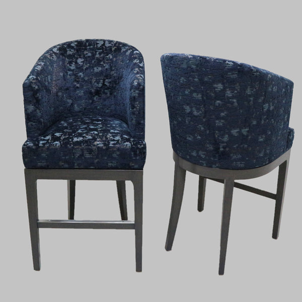 Pair of Custom Upholstered Swivel Bar Stools