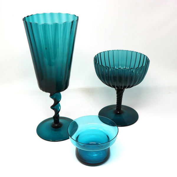 Set of 3 Teal Glass Containers