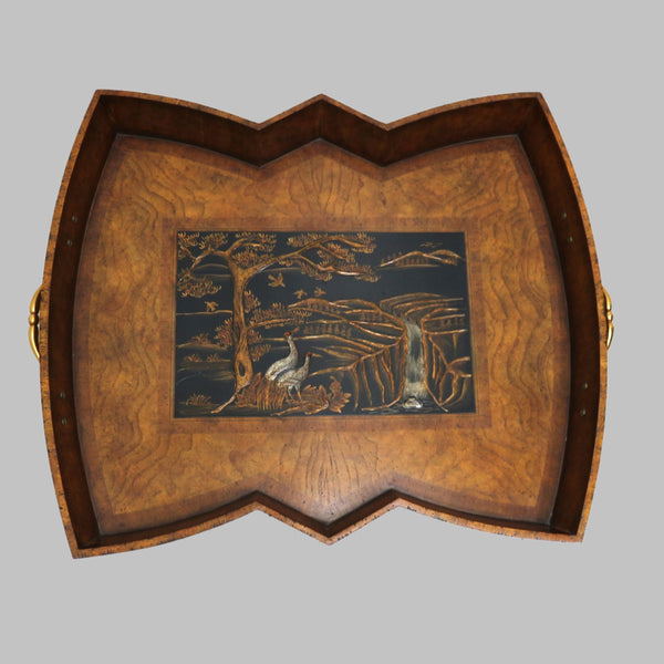 Maitland-Smith Wood Tray w/ Gold Handles