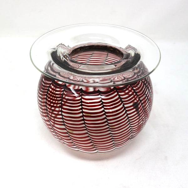 Maroon Stripped Art Glass Bowl Signed