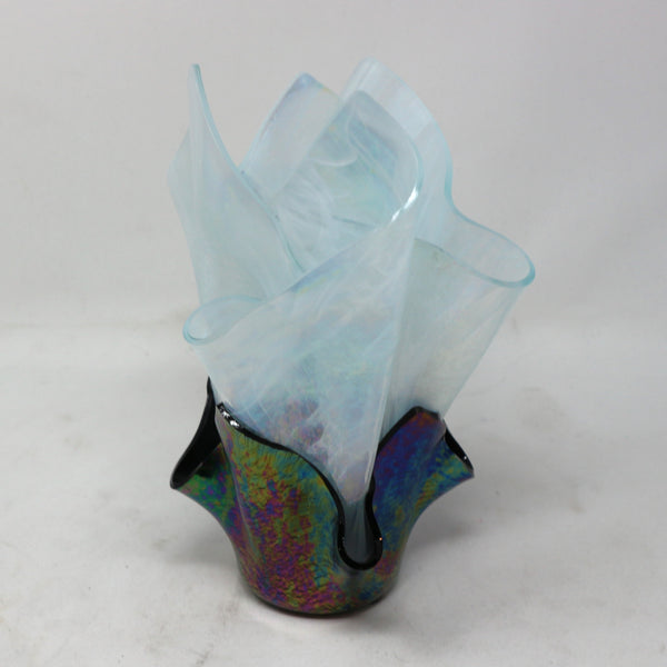 Signed Opalescent Double Handkerchief Vase