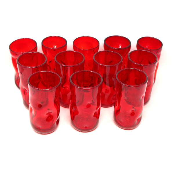 Set of 12 Mid-Century Red Blenko Dimple Glasses