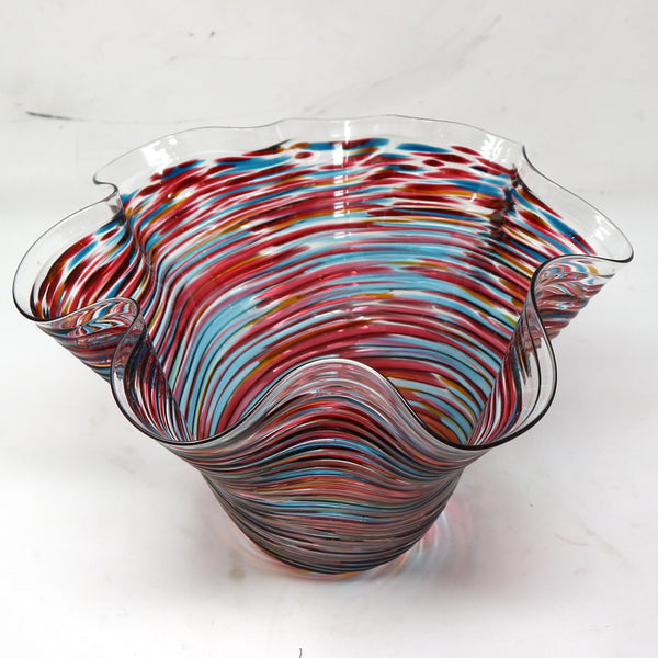 Mutlicolored Scalloped Art Glass Bowl-Signed