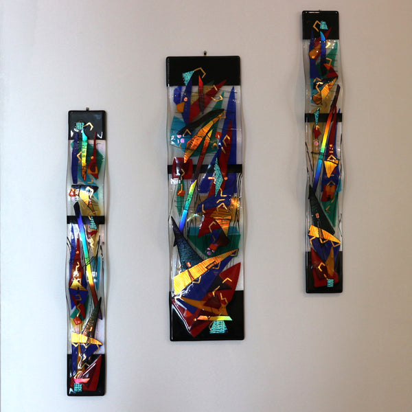 “Trio Waves” Set of 3 Fused Glass Waves by Joyce Van Loben Sels