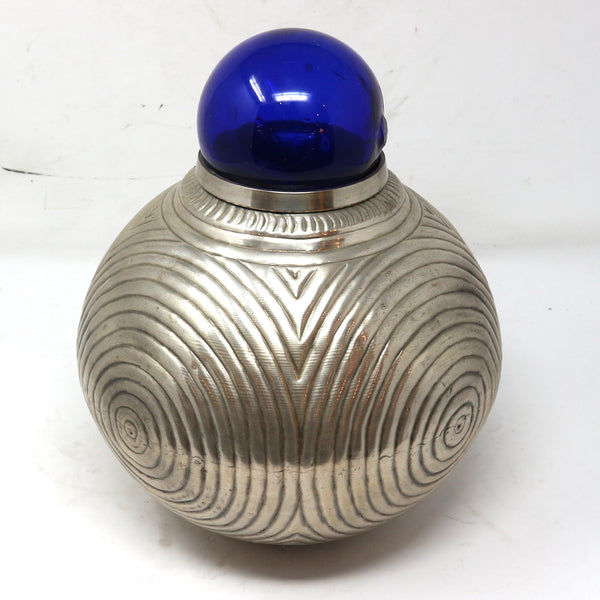 Silverplated Brass Vase w/ Blue Glass Sphere