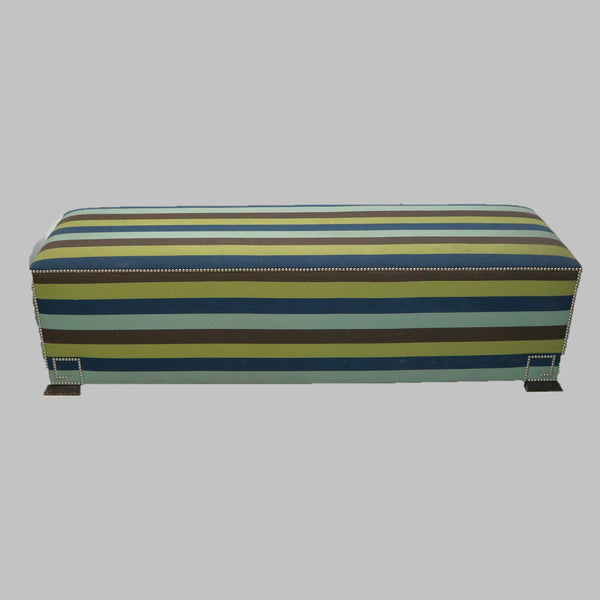 Custom Upholstered Striped Bench w/Nail Heads