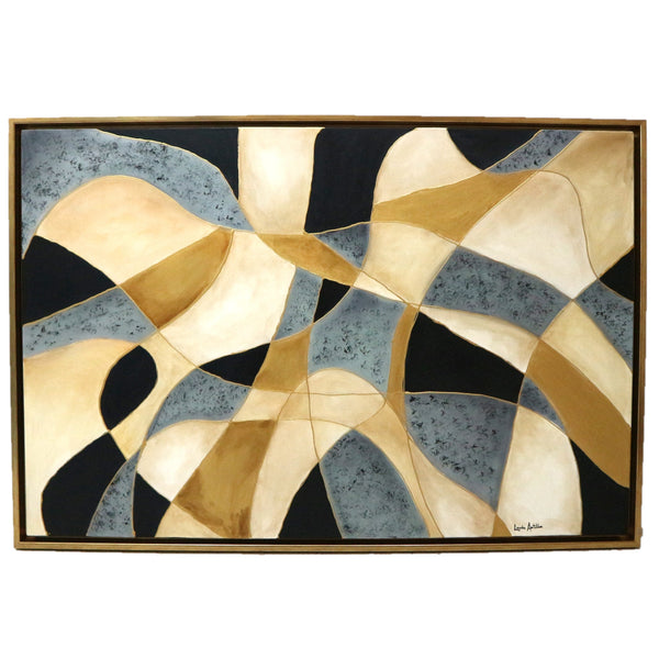 “Golden Mosaic” by Lourdes Antillon Framed Mixed Media on Canvas