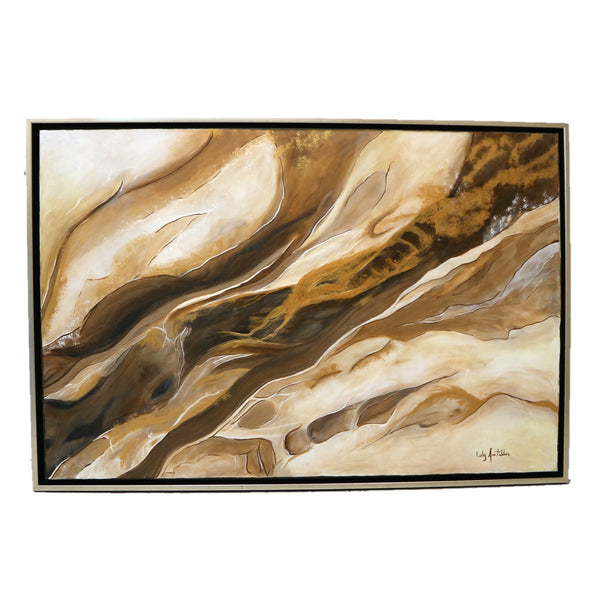 “A River's Journey” by Lourdes Antillon Framed Mixed Media on Canvas