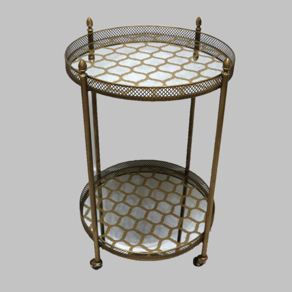 Two-Tier Gold Mirrored Round Bar Cart