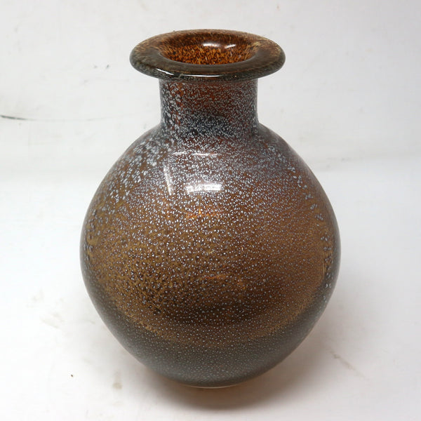 Amber Glass & Silver Leaf Spotted Round Vase
