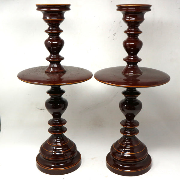 Pair of Brown Ceramic Candle Holders