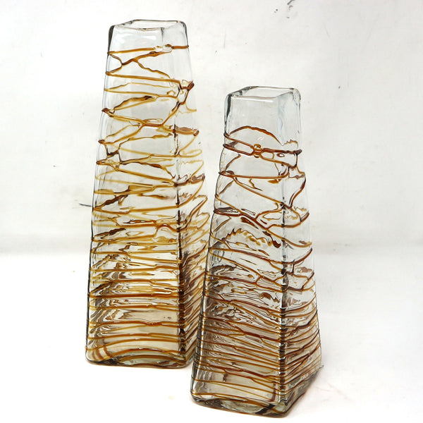 Pair of Global Views Amber Drizzle Clear Vases