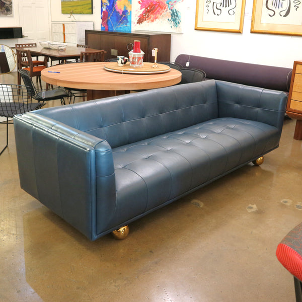 Jonathan Adler Claridge Navy Leather Sofa