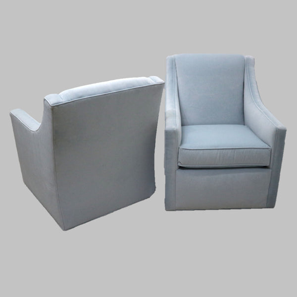 Pair of Ballard Carlyle Swivel Chairs  in Queens Velvet Sky