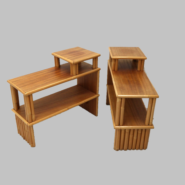 Pair Vintage Ritts Rattan Side Tables “As Is”