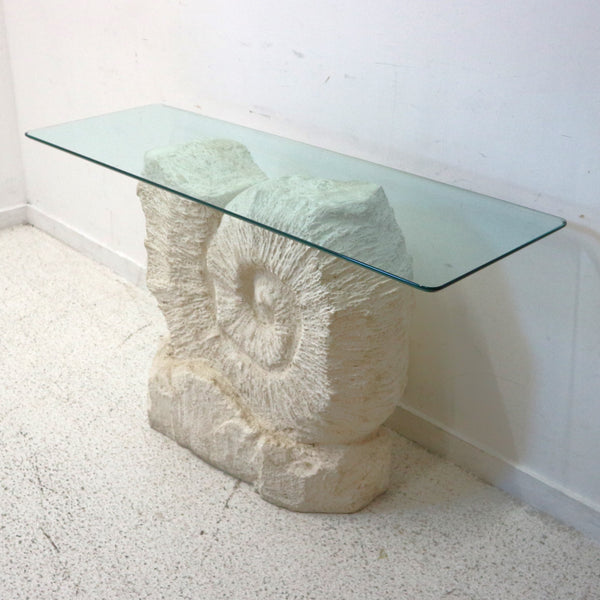 Glass Top Fossil Console Table