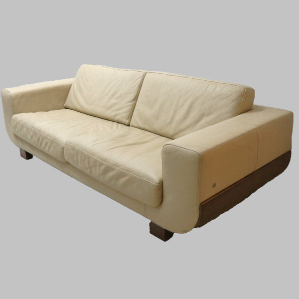 Natuzzi Beige Leather 2-Cushion Sofa “As Is”