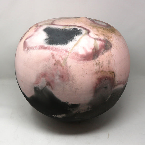 Pink & Black Raku Vase -Signed