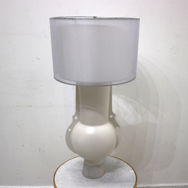 White Ceramic & Wood Table Lamp