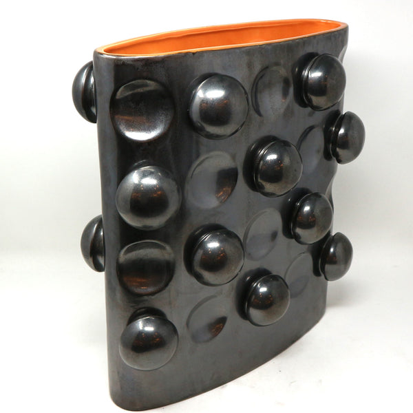 Gunmetal & Orange Ceramic Knob Vase by GV