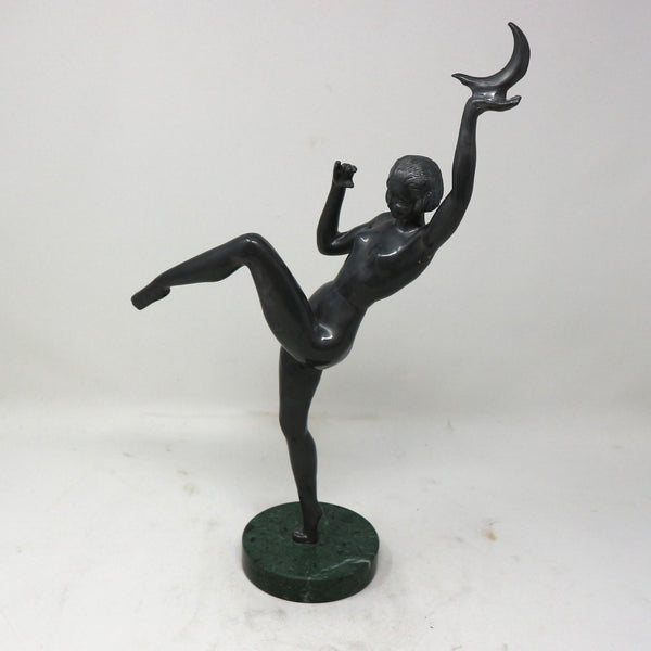 Deco Metal Woman w/ Moon Sculpture