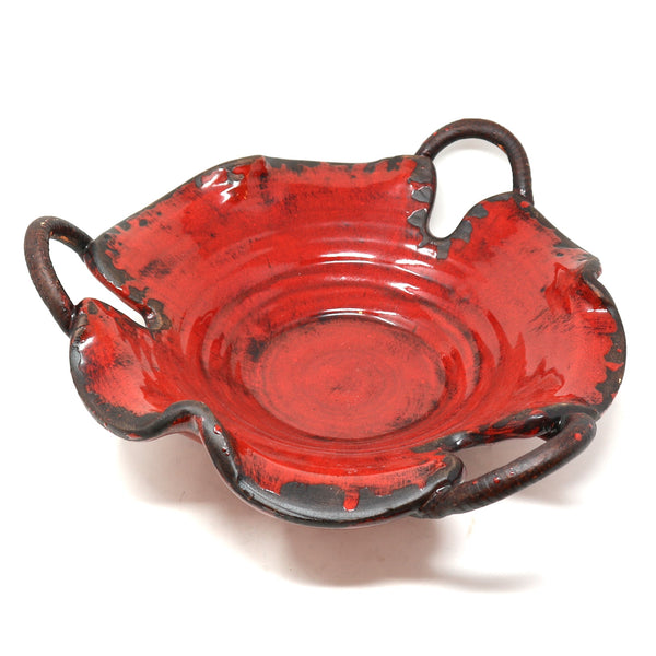 Ceramic Red Bowl w/ Handles