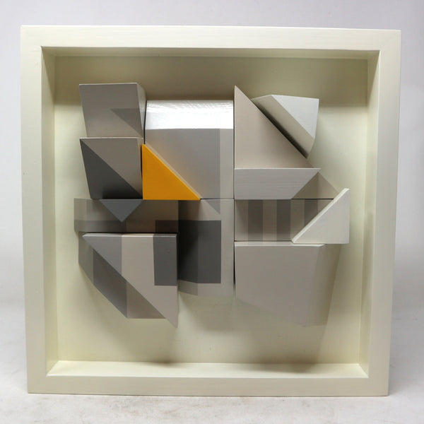 “Progressive Construction No. 390” by Marco Avalos Enamel on Cardboard & Wood