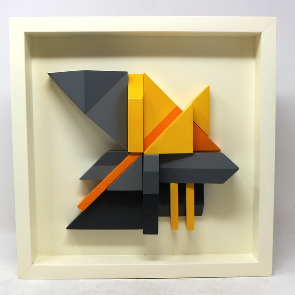 “Progressive Construction No. 445” by Marco Avalos Enamel on Cardboard & Wood