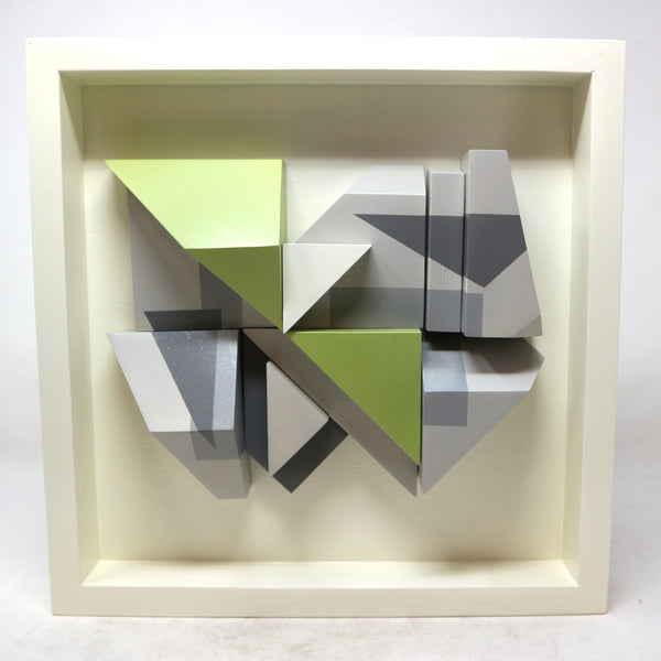 “Progressive Construction No. 391” by Marco Avalos Enamel on Cardboard & Wood
