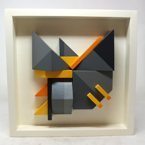 “Progressive Construction No. 446” by Marco Avalos Enamel on Cardboard & Wood