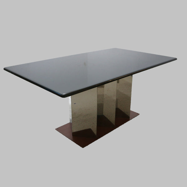 Custom Impala Black Granite Dining Table with Stainless Steel ZigZag Base