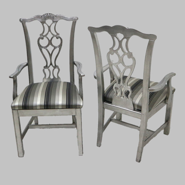 Set of 6 Silver Leaf Wooden Armchairs