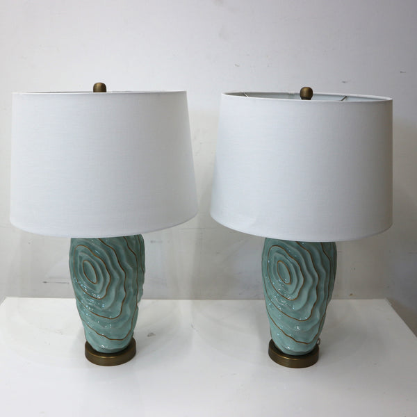 Pair of Light Blue & Gold Textured Lamps