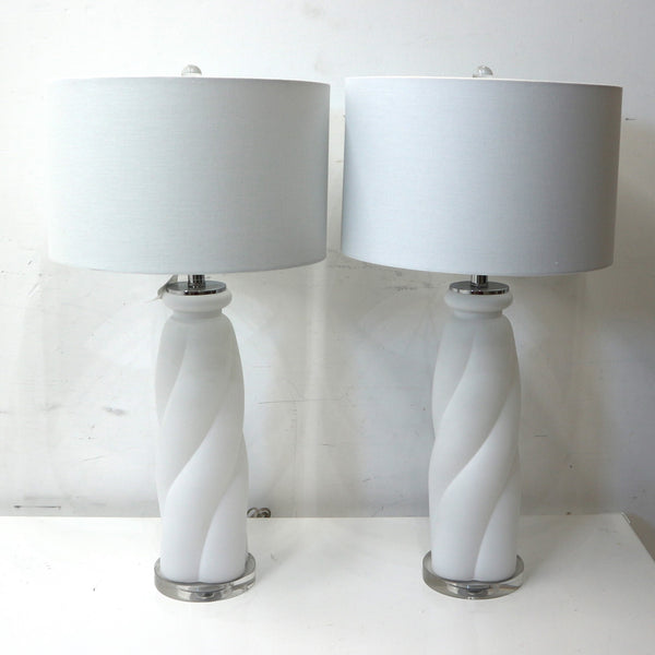 Pair of Matte White Twisted Lamps “As Is"