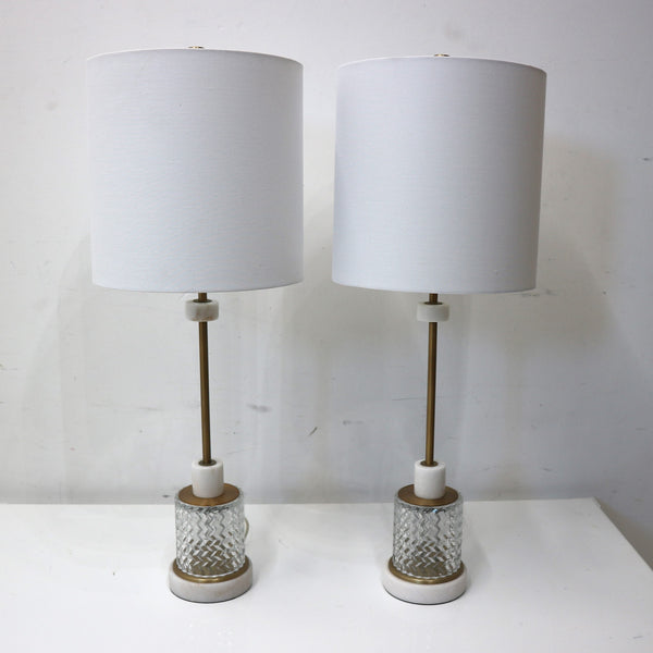 Pair of Brass, Glass, & Marble Lamps