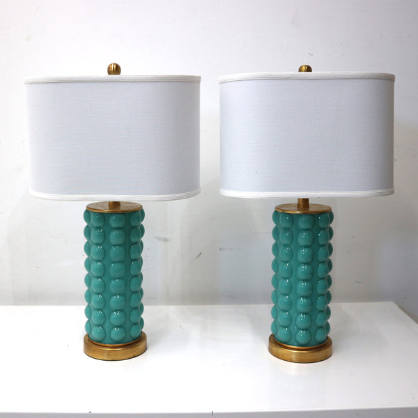 Pair of Teal Ceramic Bubble Lamps