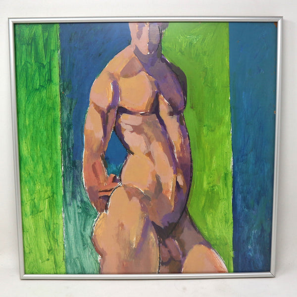 “Male Nude Painting 001” by Edward Henrion Framed Acrylic on Board-1970