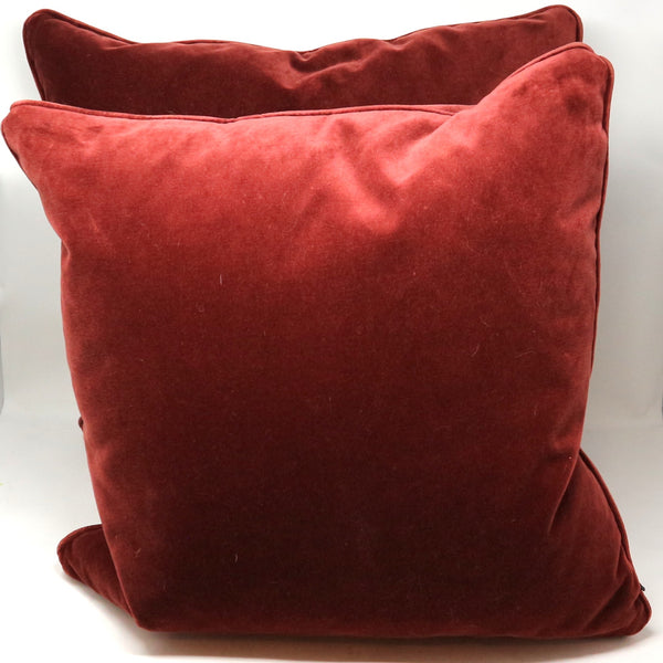 Pair of MGBW Burgandy Velvet Down Pillows