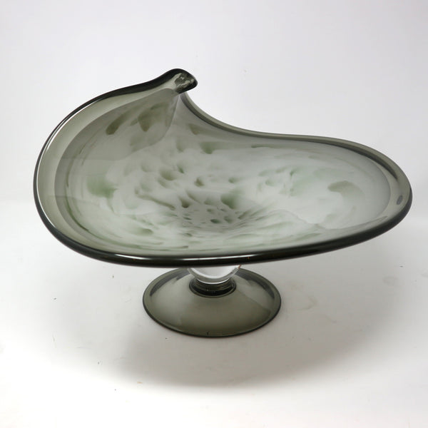 Smoke & Green Folded Glass Footed Bowl