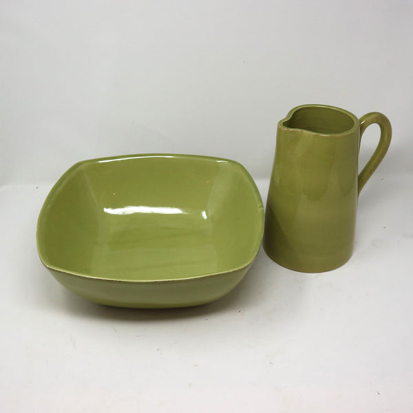 Mariposa Green Ceramic Pitcher & Bowl Italy