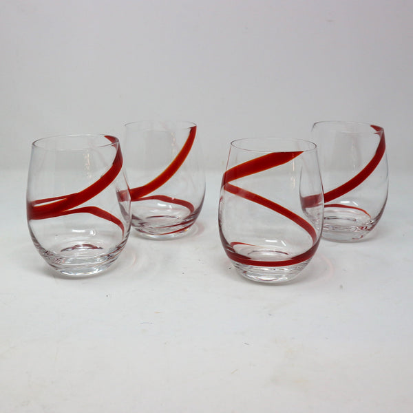 Set of 4 Red Swirline Stemless Glasses