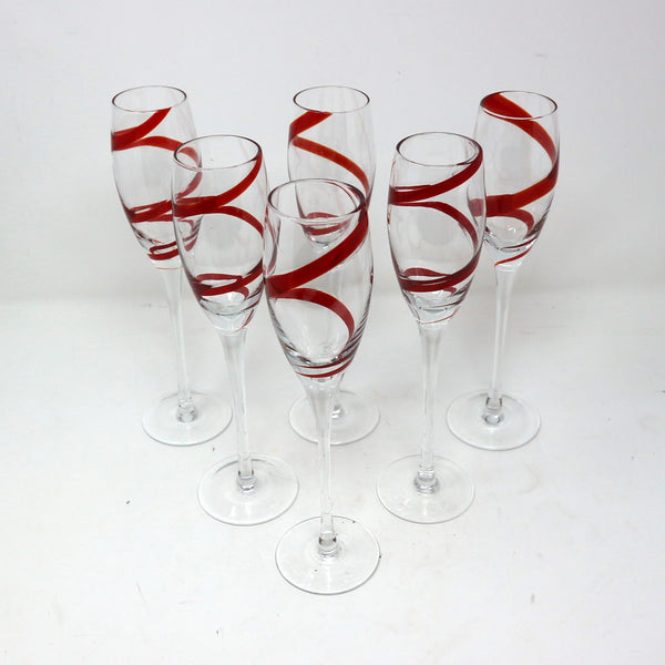 Set of 6 Red Swirline Wine Glasses