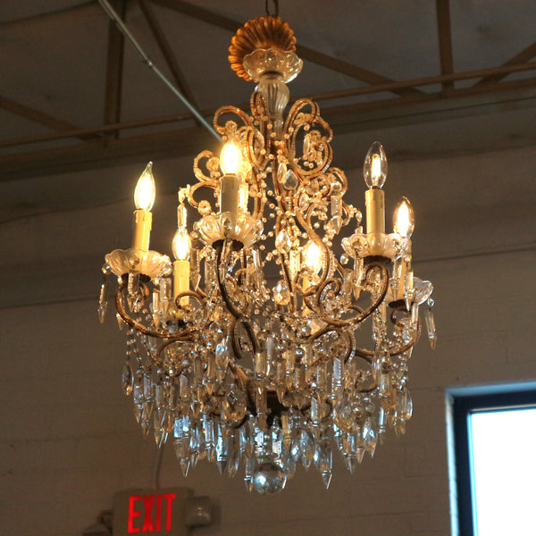 6-Light Gold & Crystals Chandelier- Italy (2-Available)