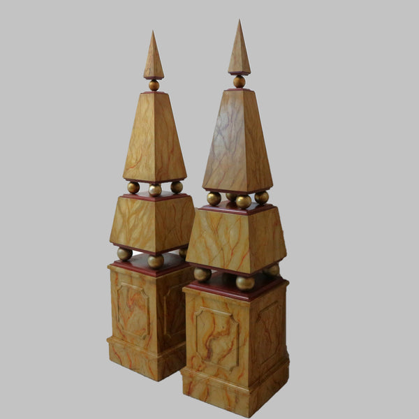 Pair of Faux Marble Obelisks