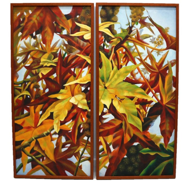 “Leaves” Framed Diptych Oil on Canvas