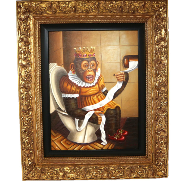 “Girl Monkey on Toilet" w/ Gold Frame