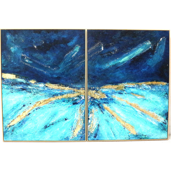 Turquoise & Gold Diptych Giclee by B. Cole Giclee