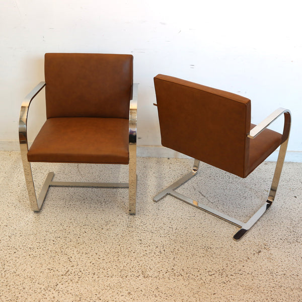 Pair of Brown Brno Style Flat Bar Armchairs