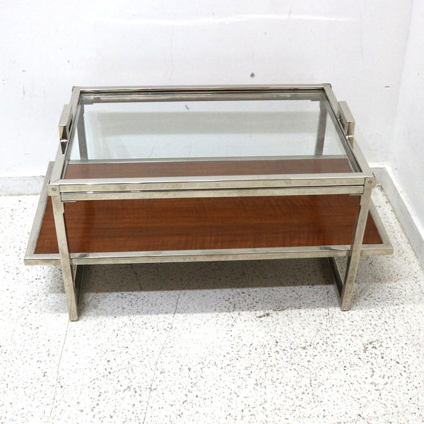 Wellman Chrome, Wood & Glass Coffee Table