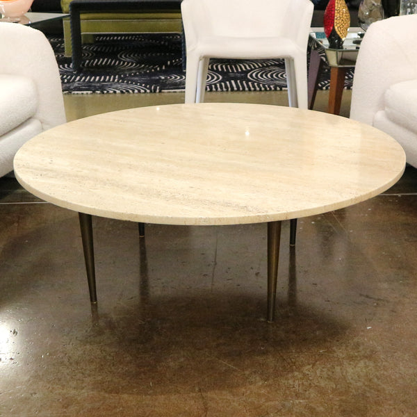 Bronze Finish and Travertine Marble Coffee Table